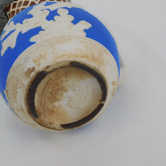 Antique Brownfield Staffordshire Salt Glaze Pottery Jug Hudson Pattern Blue FLAW - Picture 6 of 13